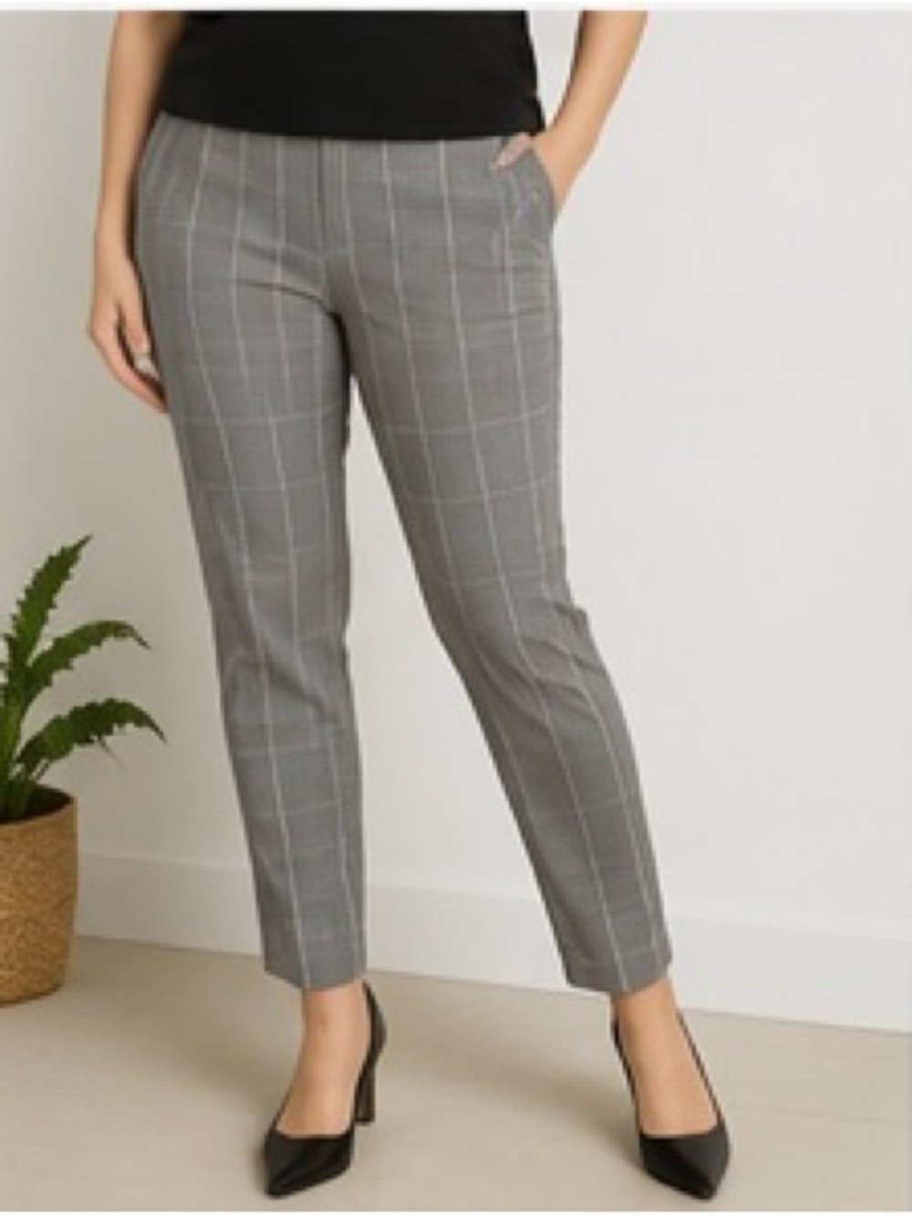 a new day Gray Windowpane Dress Pants stretchy